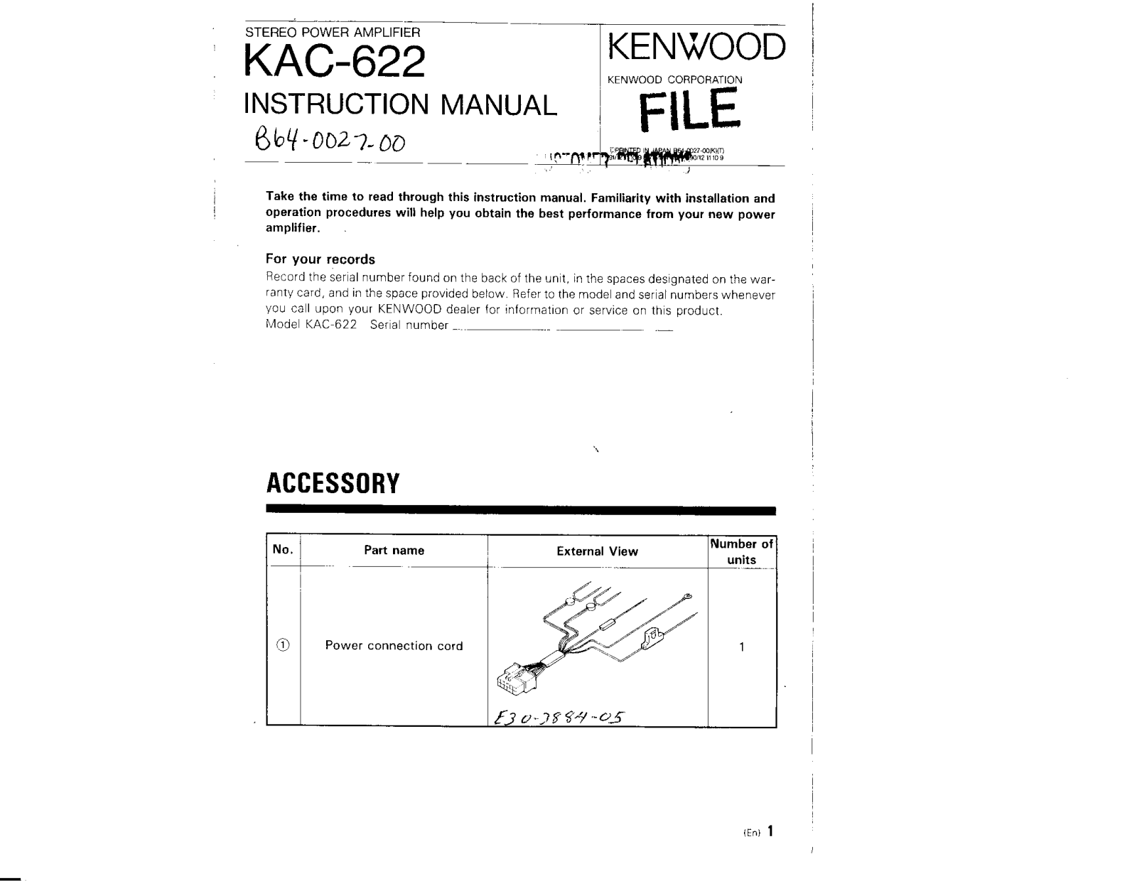 Kenwood KAC-622 Owner's Manual