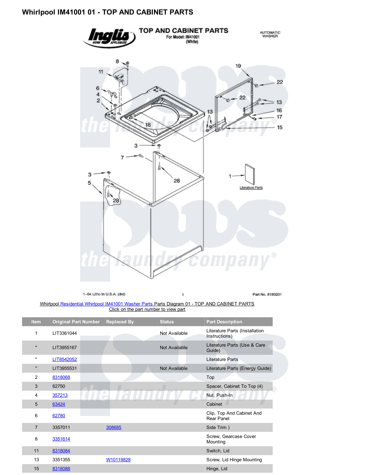 Whirlpool IM41001 Parts Diagram