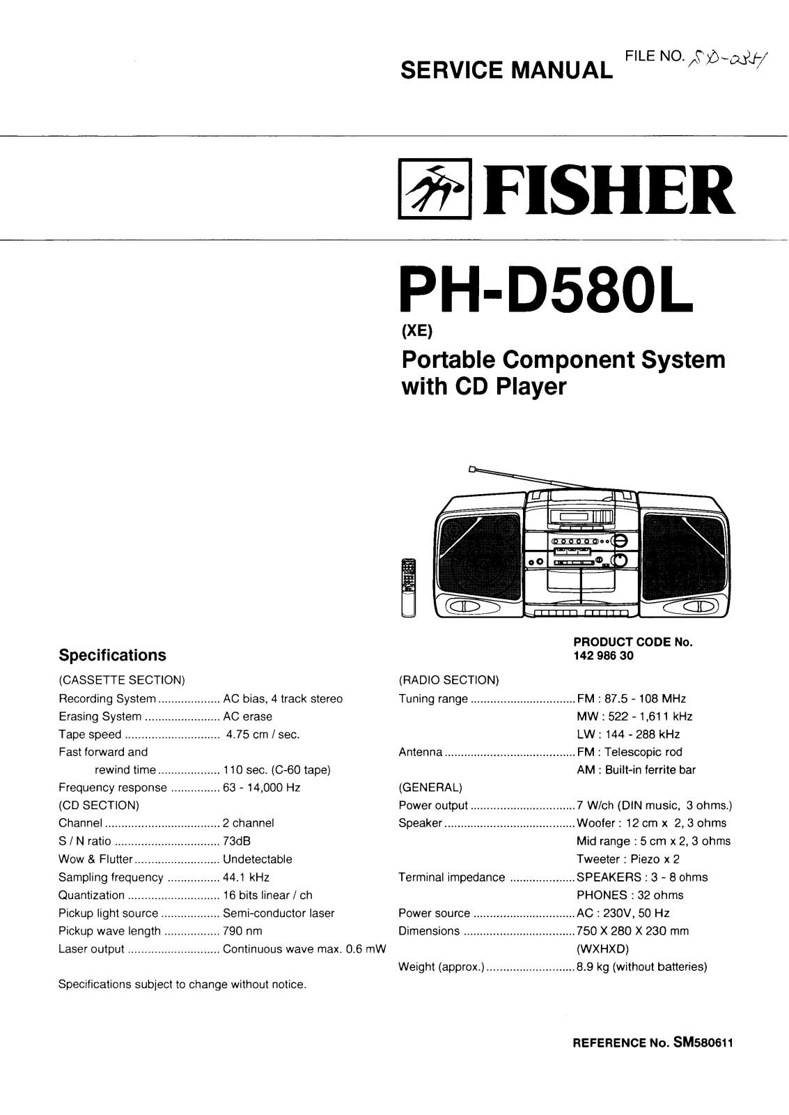 Fisher PHD-580-L Service manual