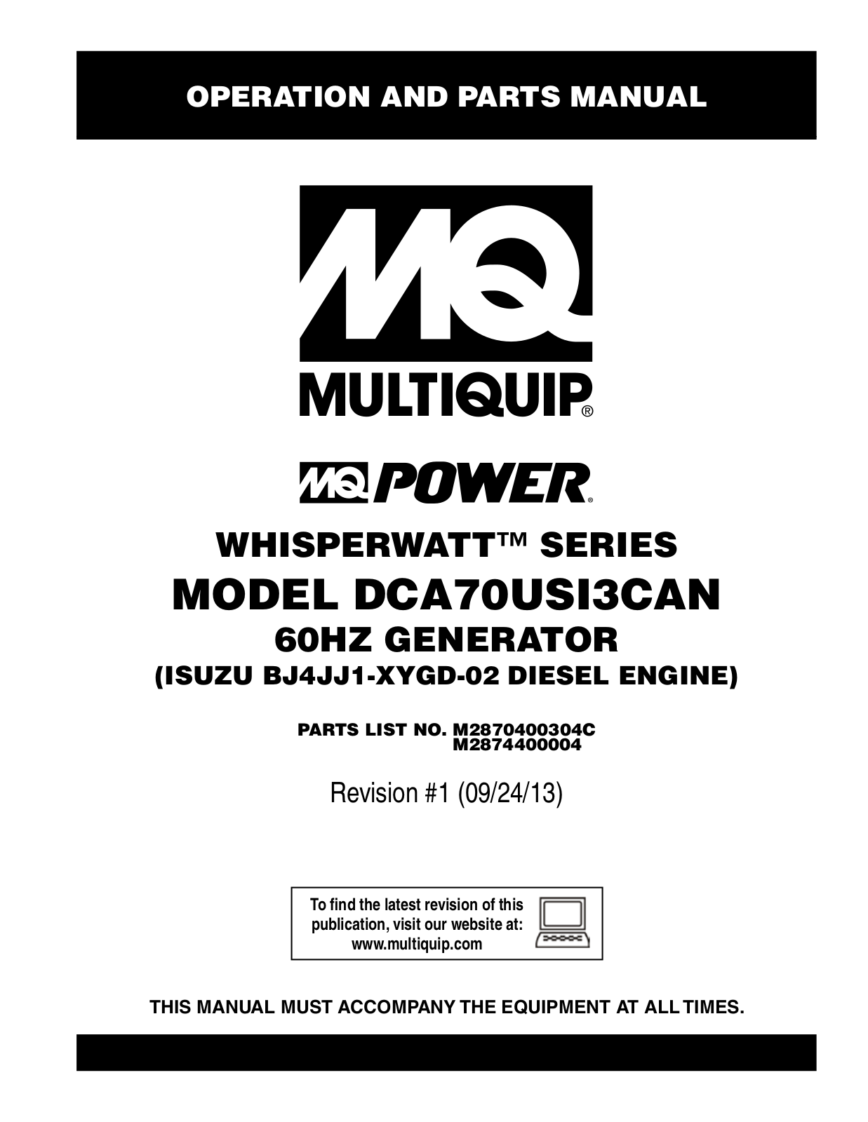 Multiquip DCA70US13CAN User Manual