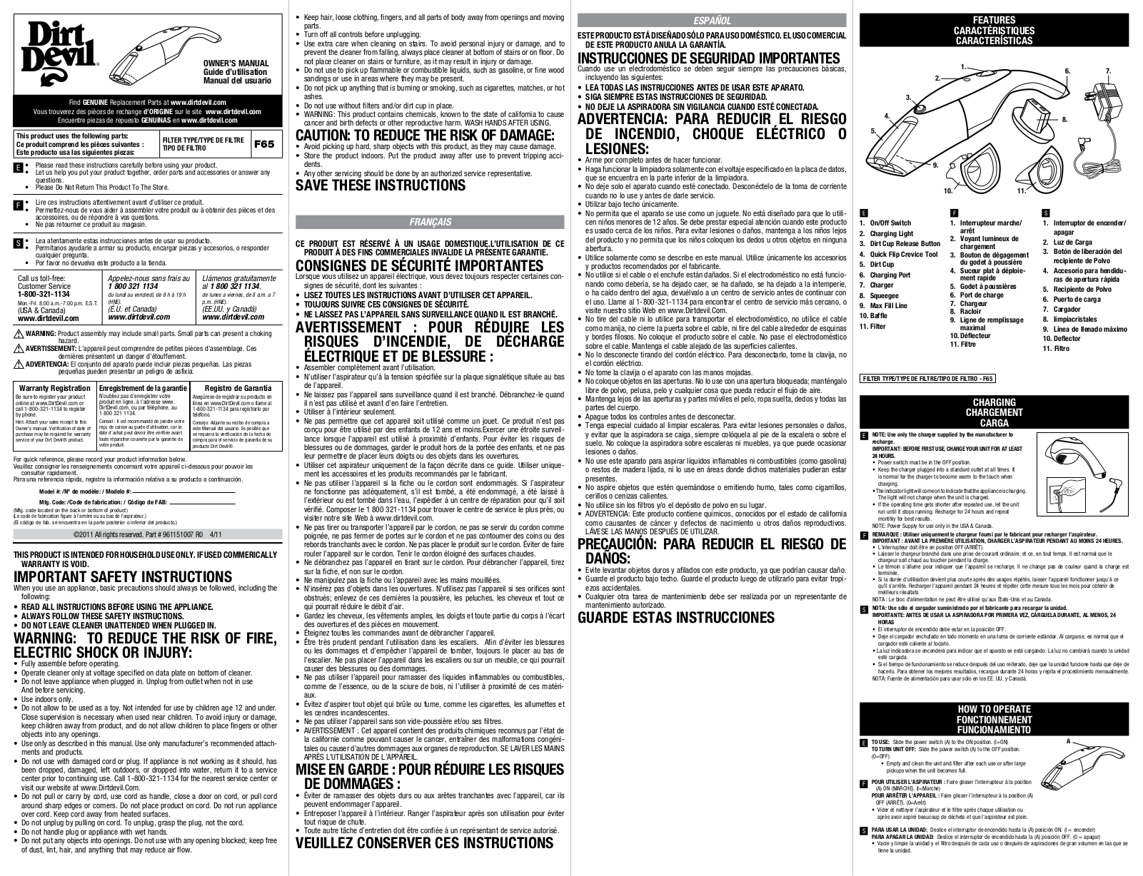 Dirt Devil F65 User Manual