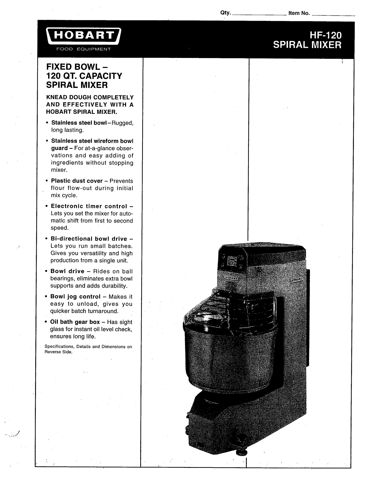 Hobart Food Machines HF120 User Manual