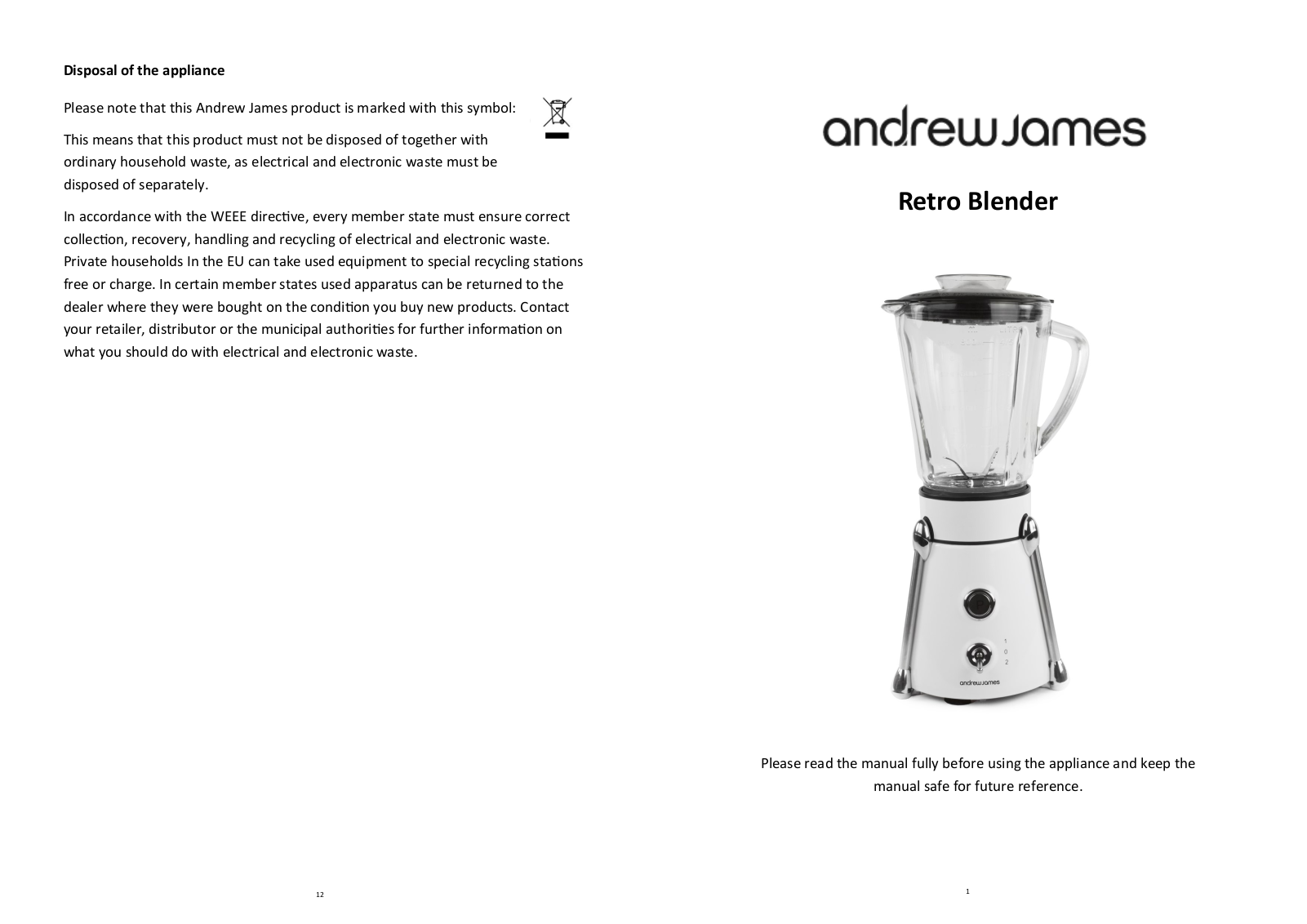 Andrew James Retro Blender User Manual