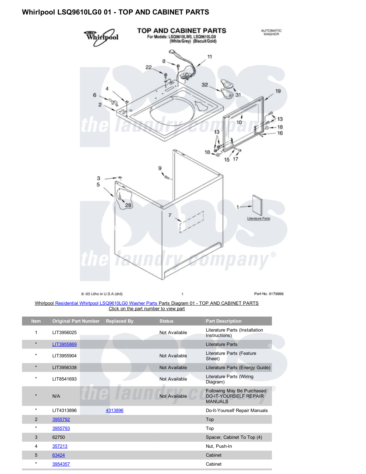 Whirlpool LSQ9610LG0 Parts Diagram