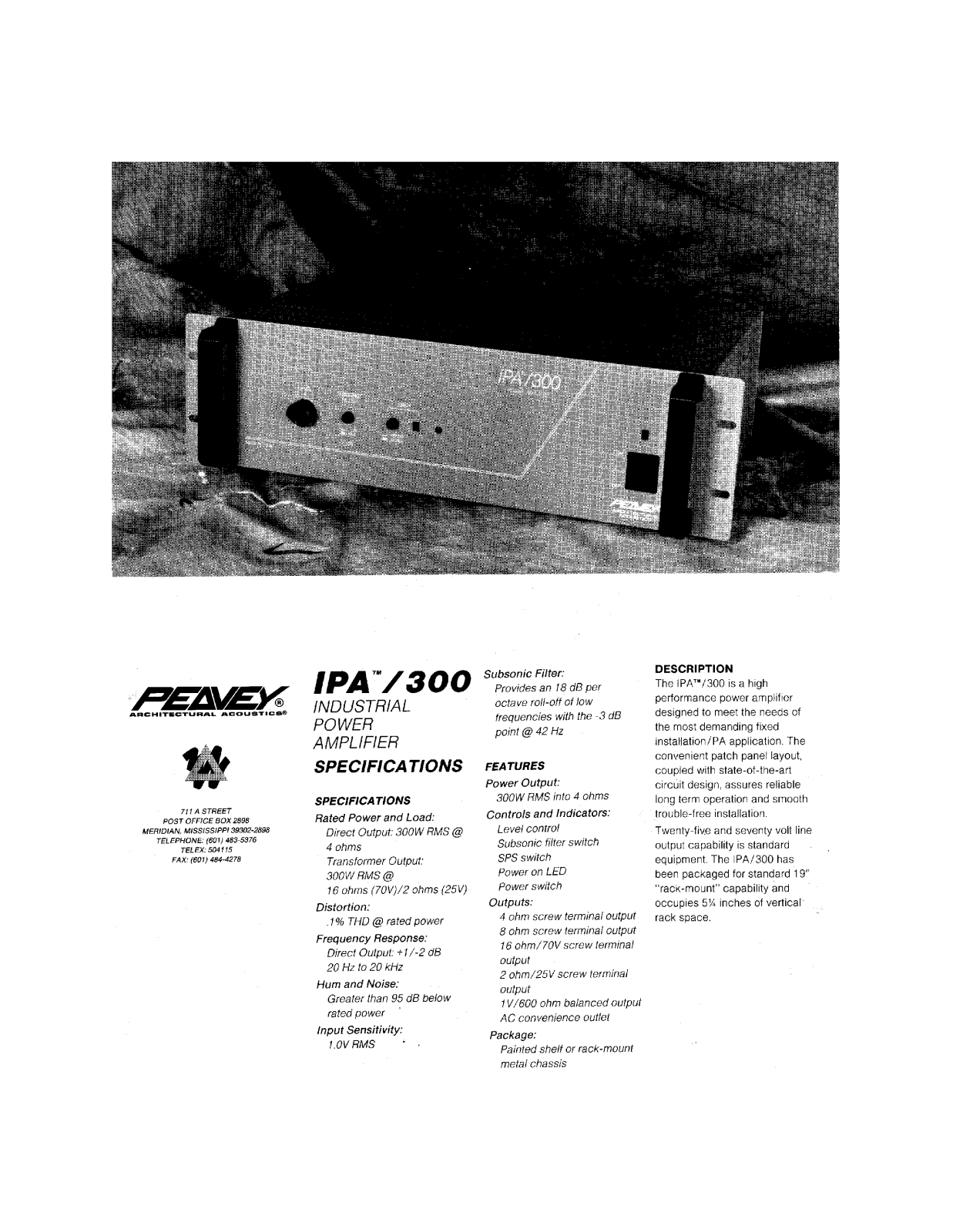 Peavey IPA 300 User Manual