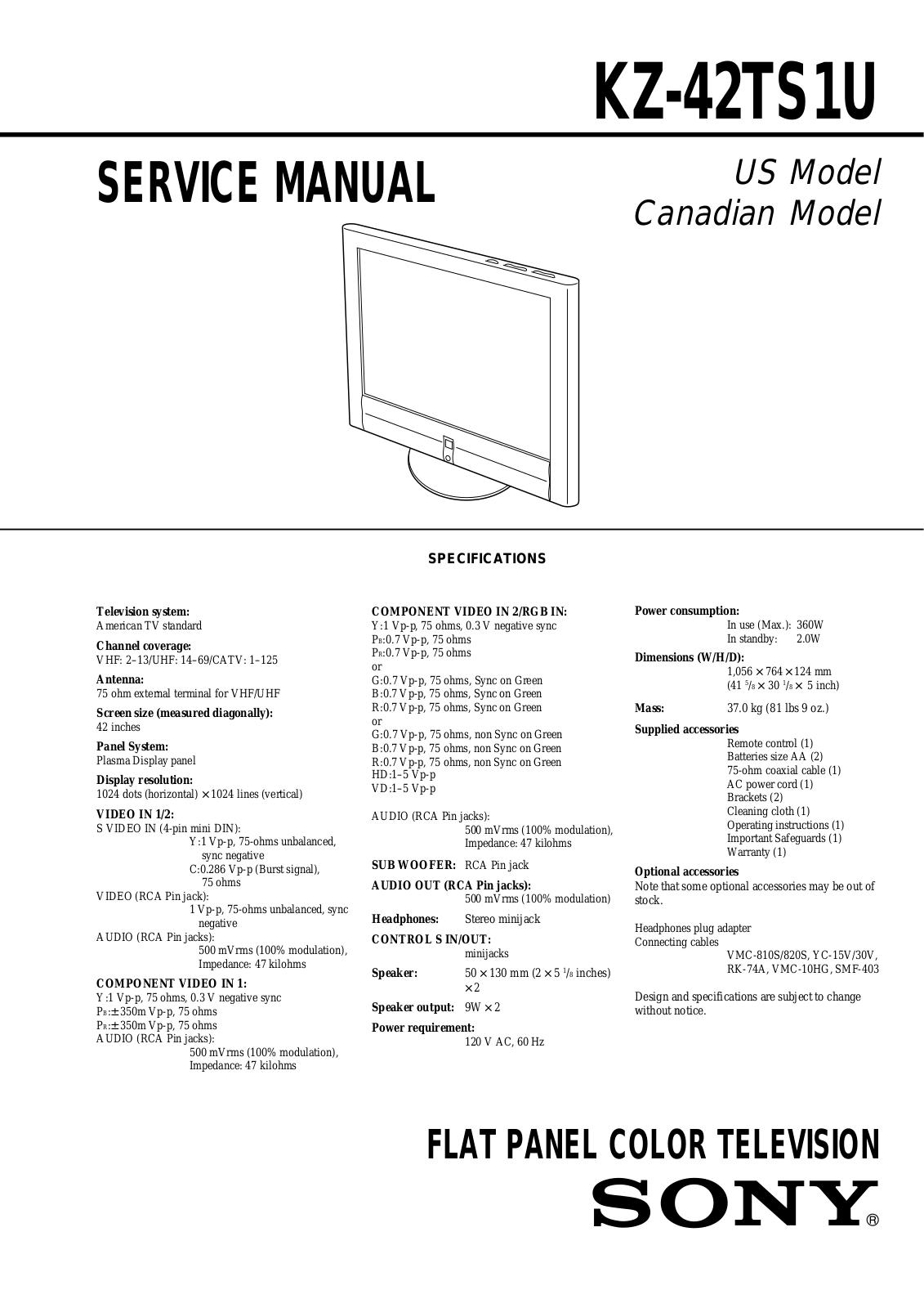 Sony KZ-42TS1U Schematic