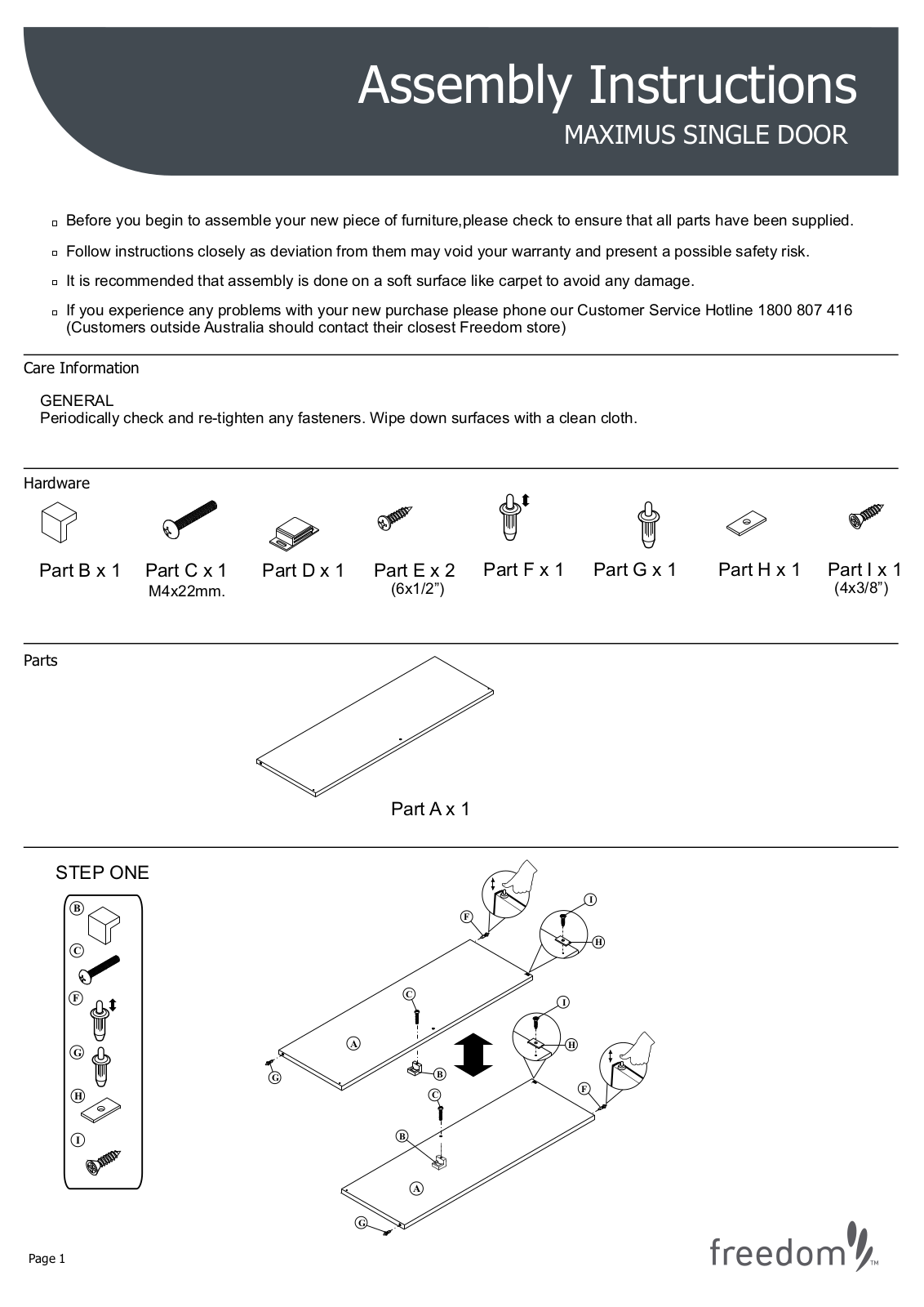 Freedom Maximus Single Door Assembly Instruction