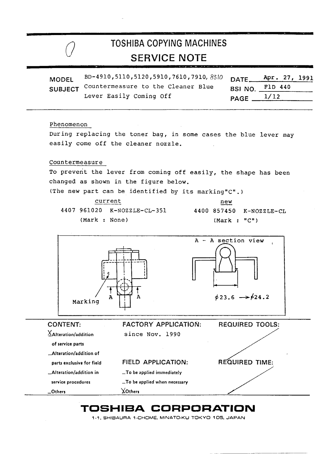 Toshiba f1d440 Service Note