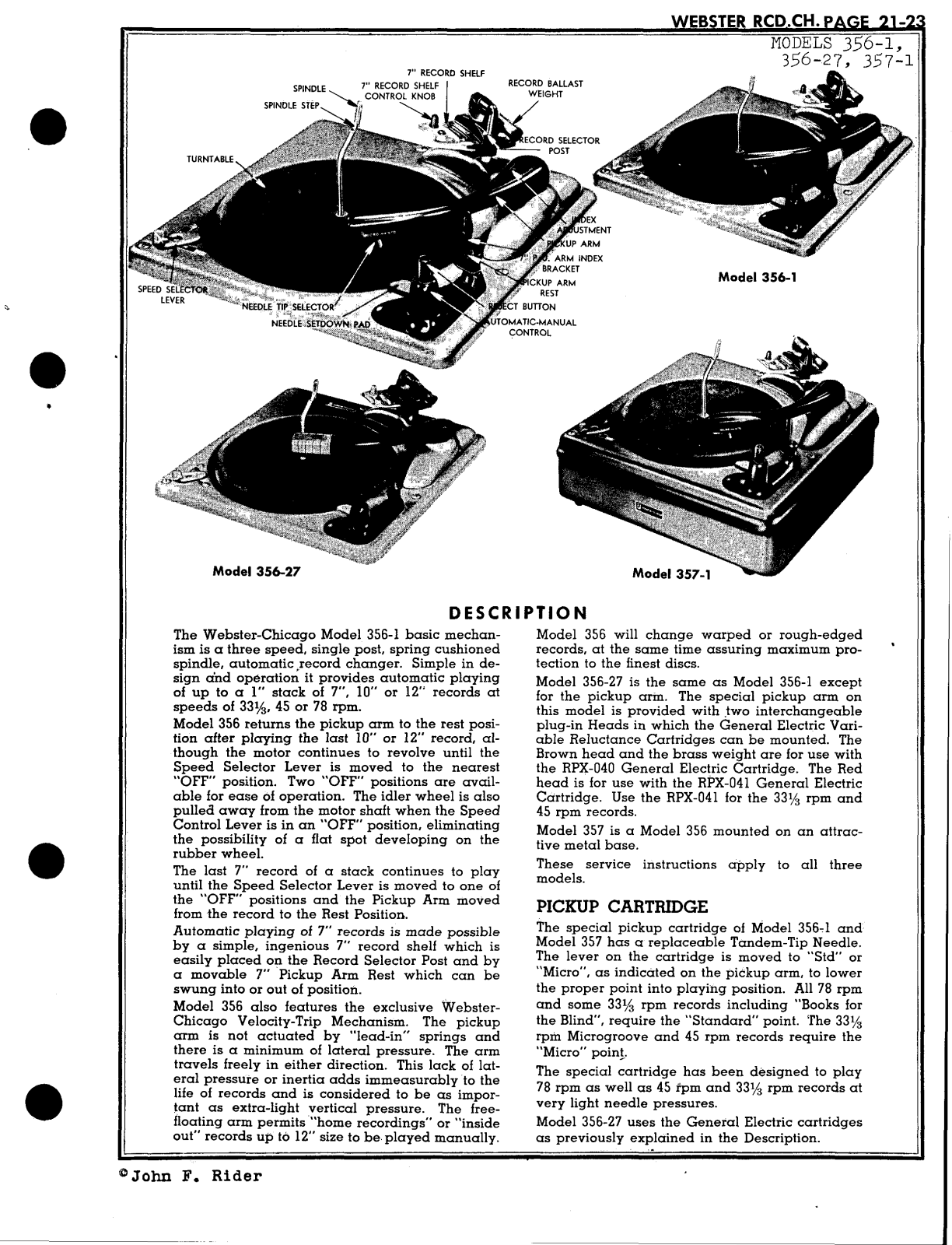 Fisher Webster-357-1, Webster-356-27, Webster-356-1 Service Manual