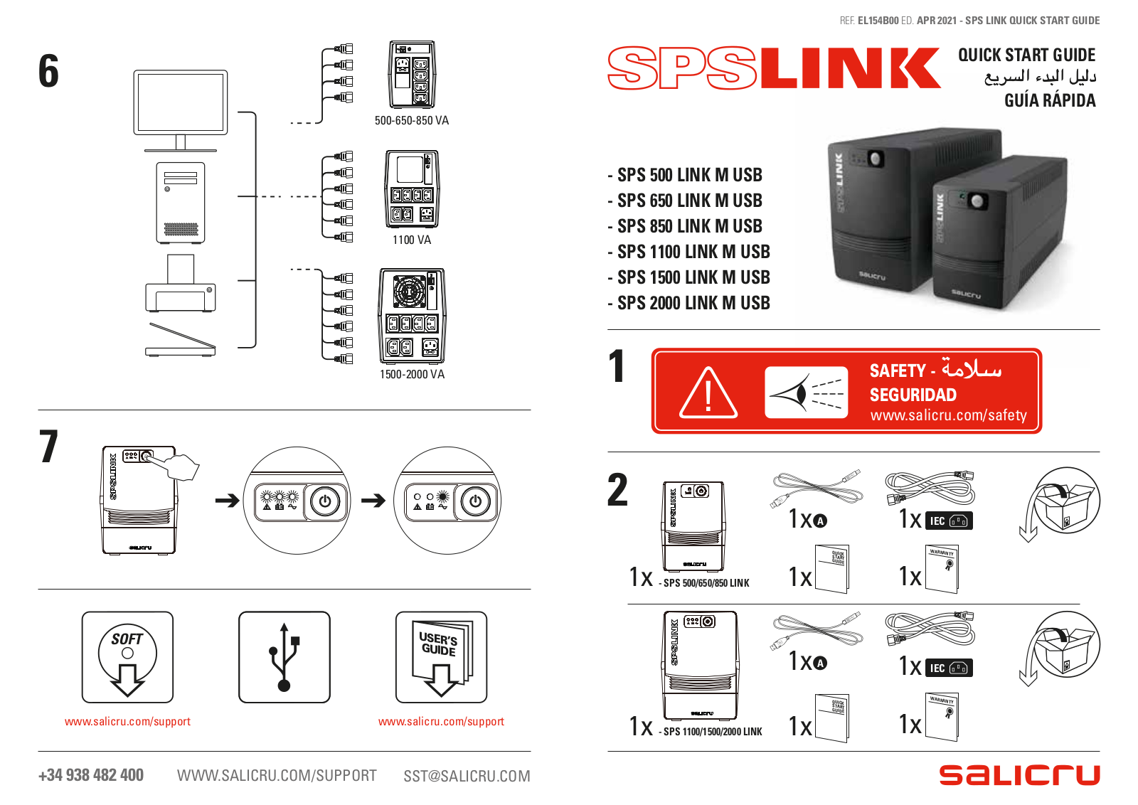 Salicru SPS 500 LINK M USB, SPS 650 LINK M USB, SPS 850 LINK M USB, SPS 1100 LINK M USB, SPS 1500 LINK M USB Quick Start Guide