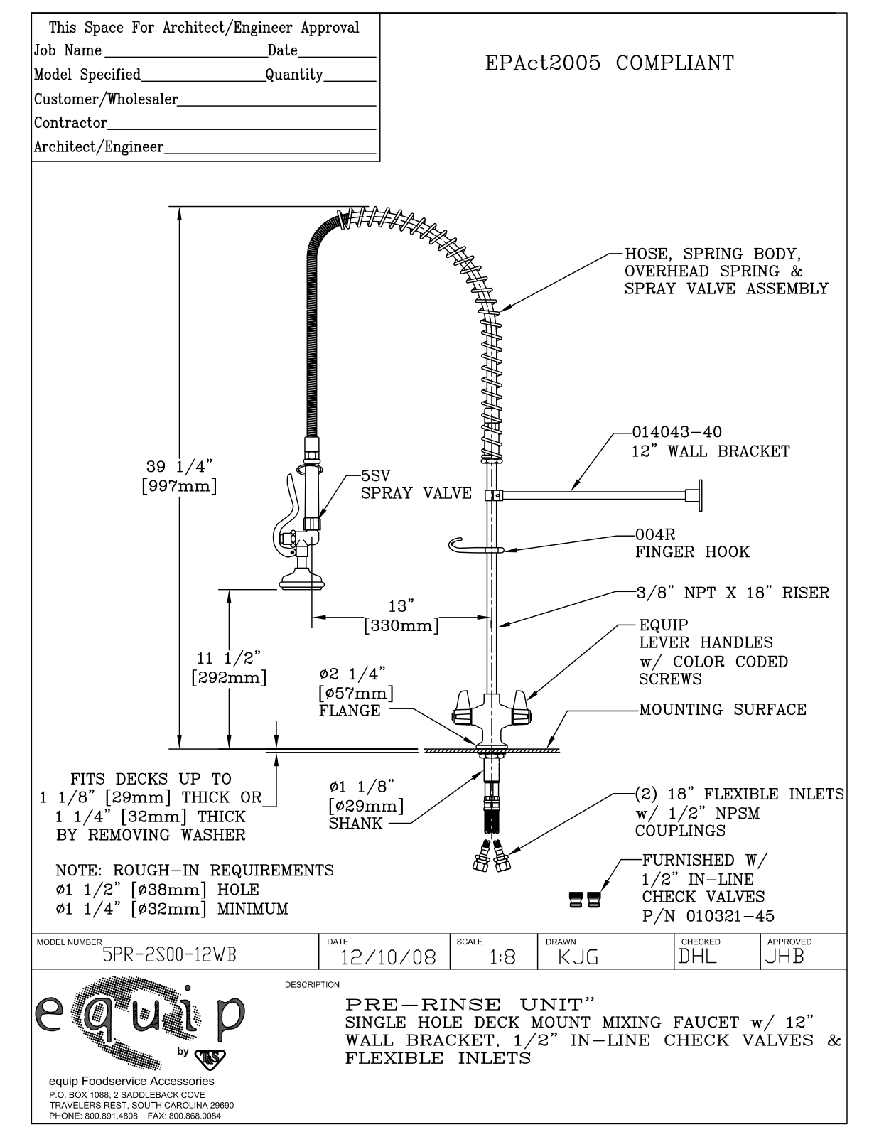 T & S Brass & Bronze Works 5PR-2S00-12WB General Manual