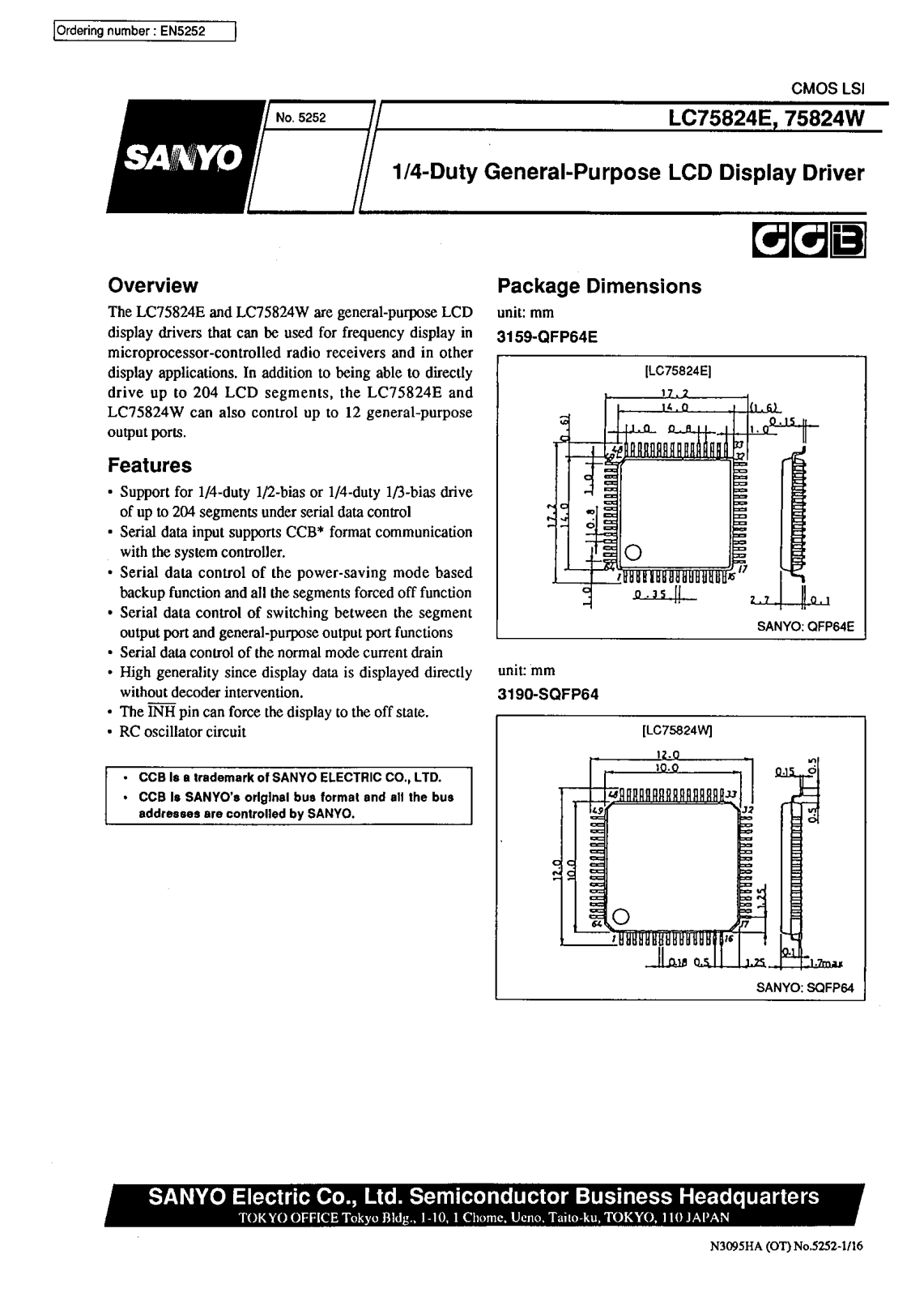 SANYO LC75824W, LC75824E Datasheet