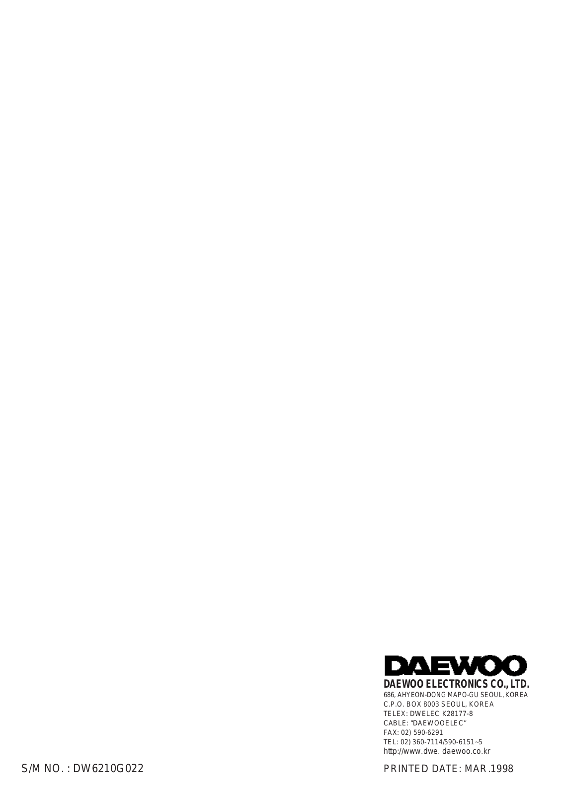 DAEWOO DWM-6210, DWM-6500 Service Manual