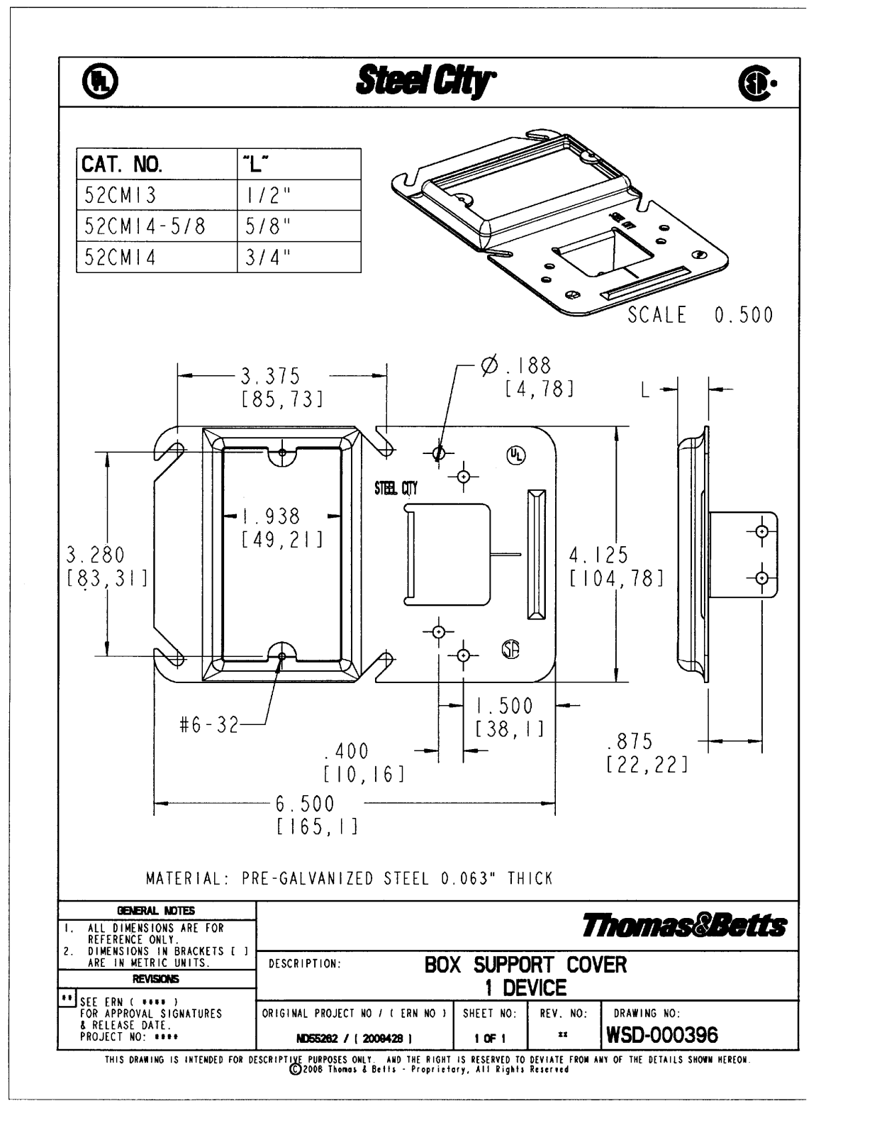 Thomas & Betts 52CM13, 52CM14 Reference Drawing