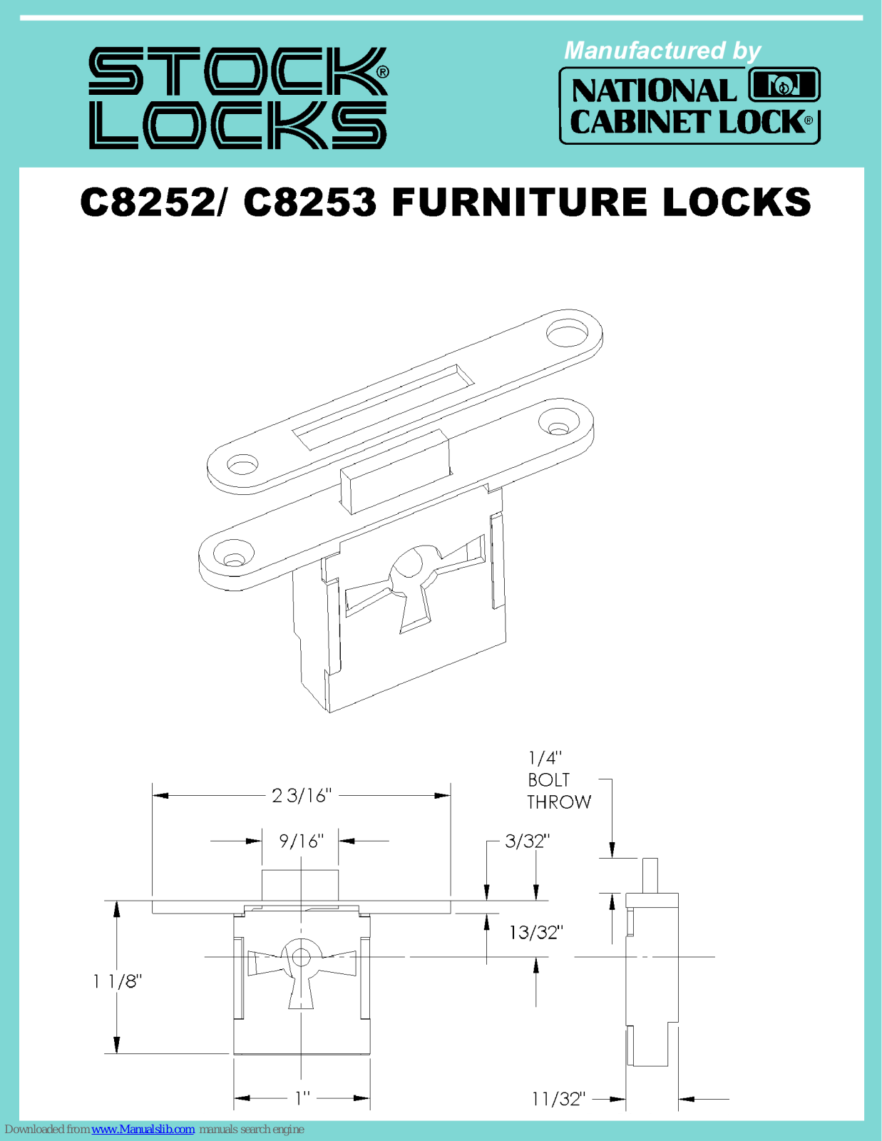 National Cabinet Lock C8252, C8253 Dimensional Drawing - ManualMachine.com
