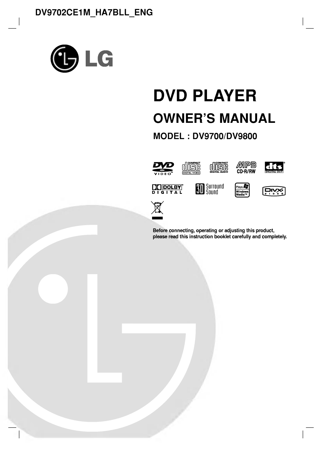 LG DV9702CE1M Instruction manual