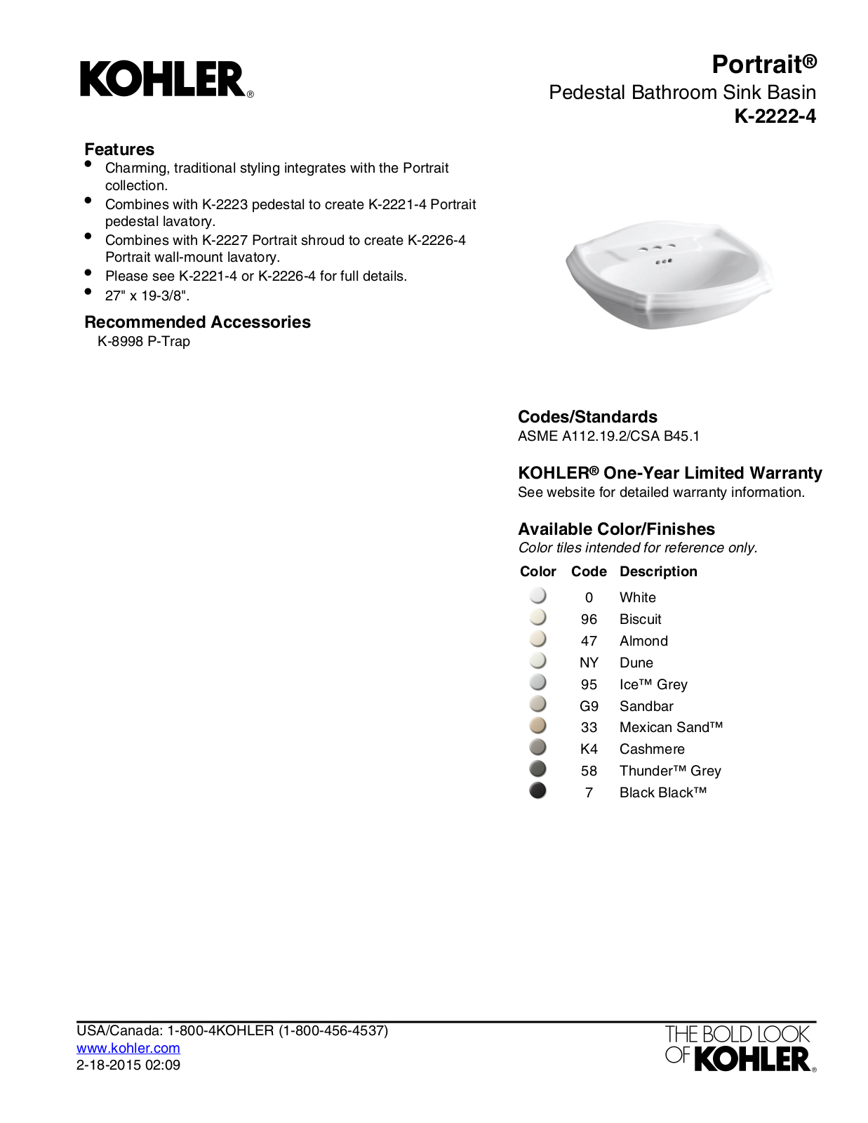 Kohler KOH18093 Specifications - ManualMachine.com