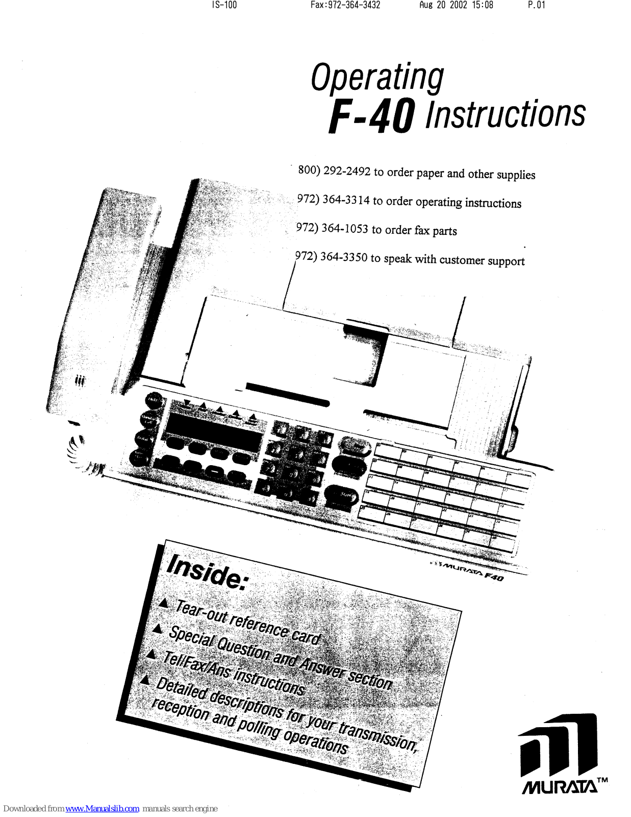 Murata F-40 Operating Instructions Manual - ManualMachine.com