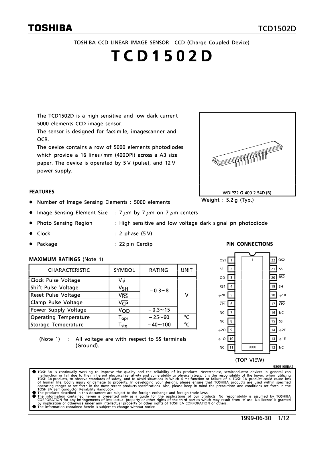 Toshiba TCD1502D Datasheet