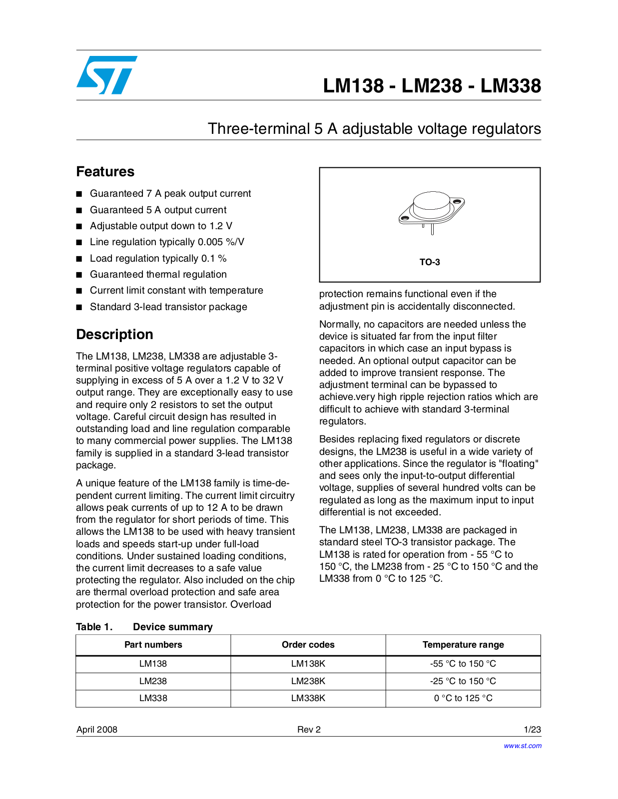 ST LM138, LM238, LM338 User Manual