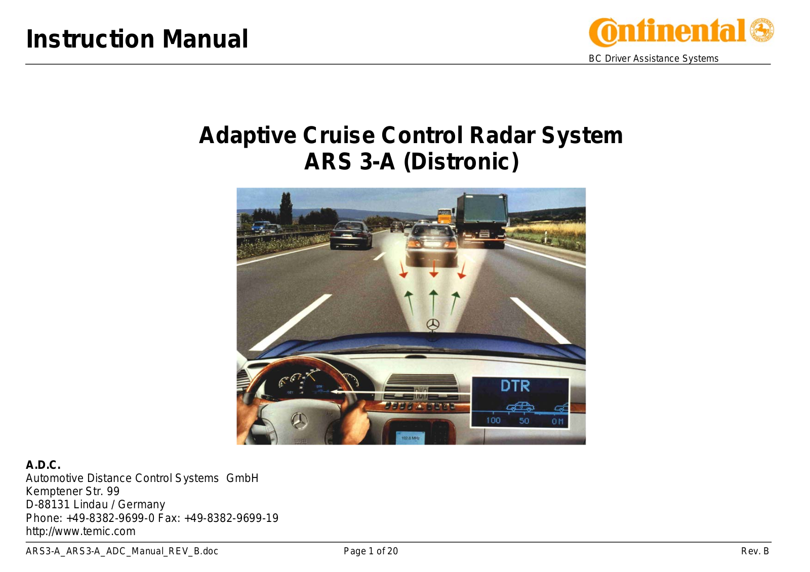 Automotive Distance Control Systems ARS3 A User Guide