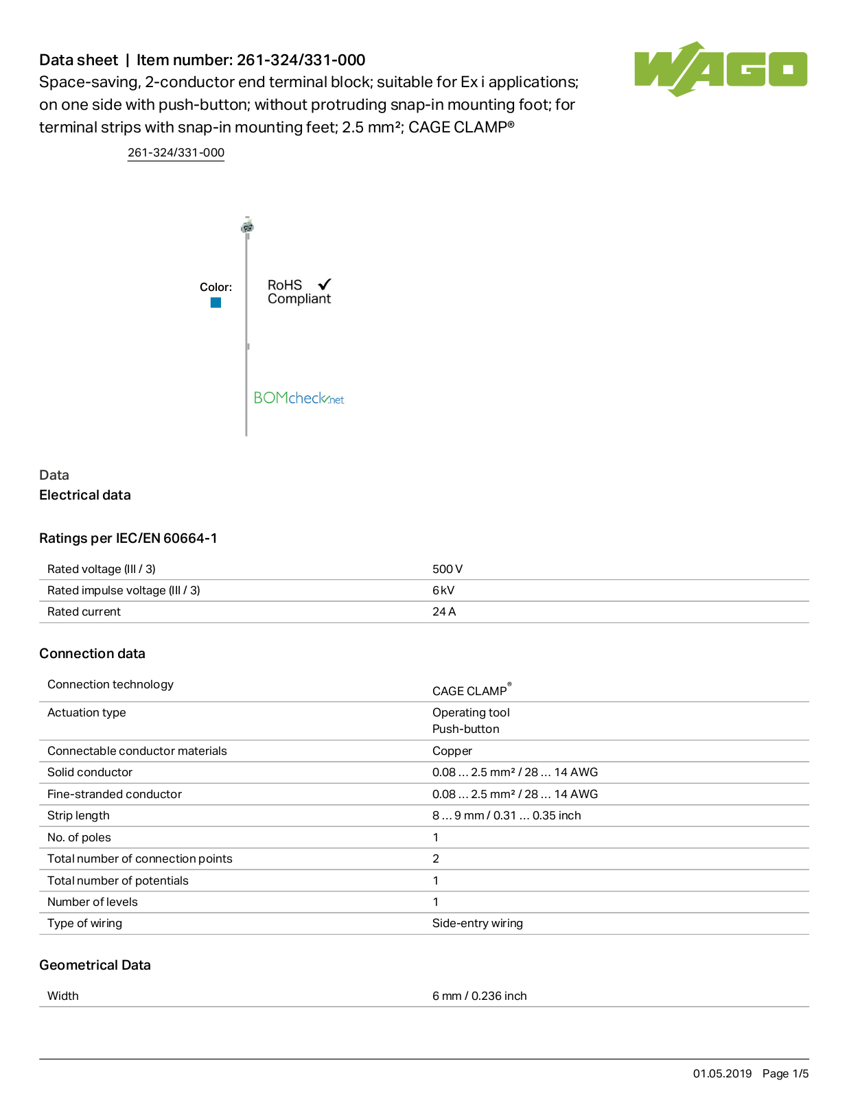 Wago 261-324/331-000 Data Sheet