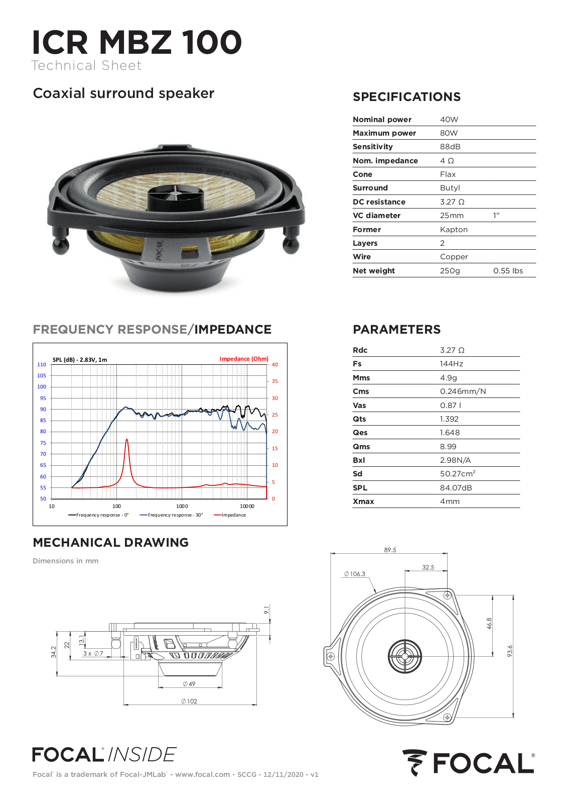 Focal ICR MBZ 100 Technical Sheet