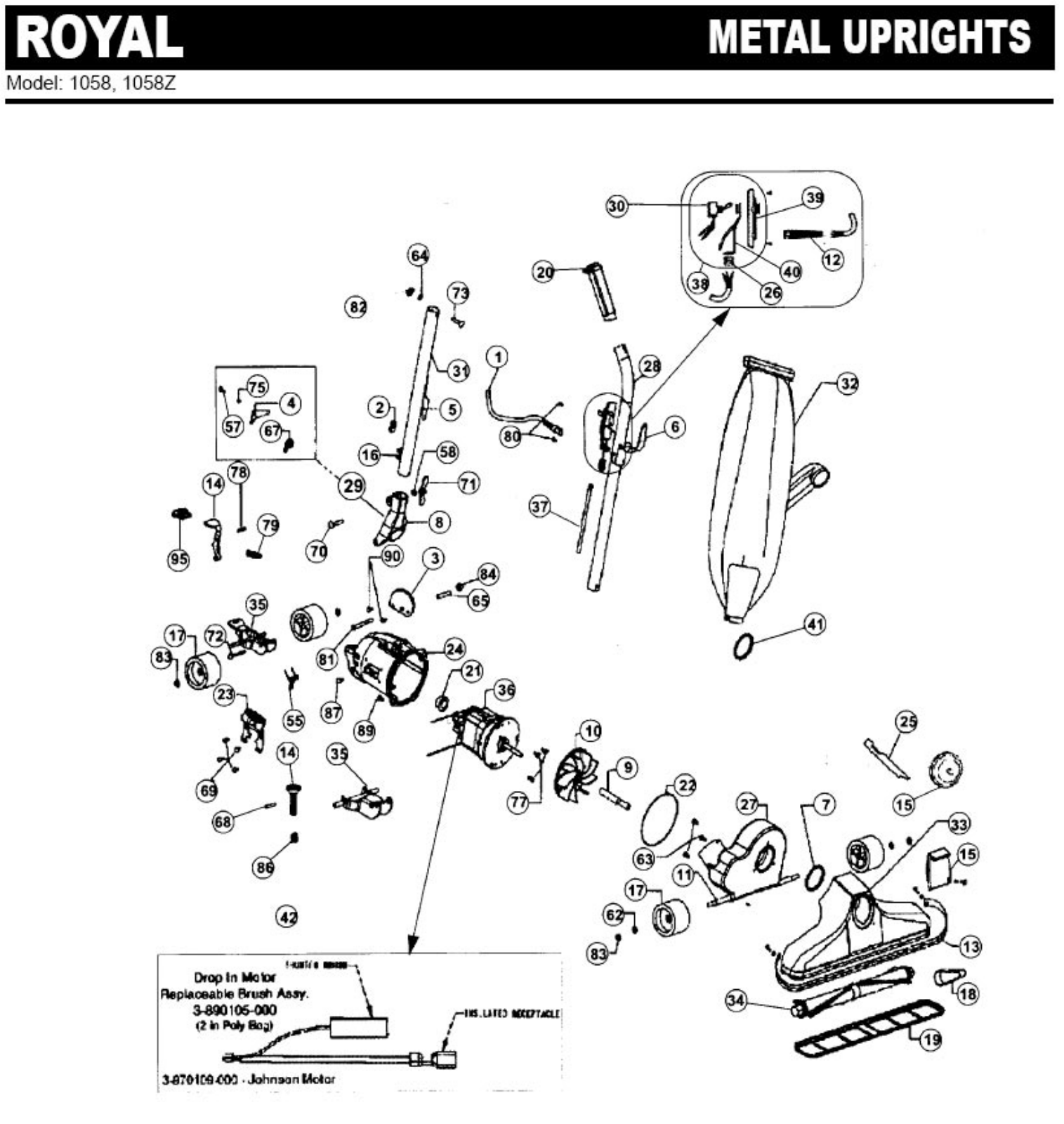 Royal 1058, 1058z Parts List