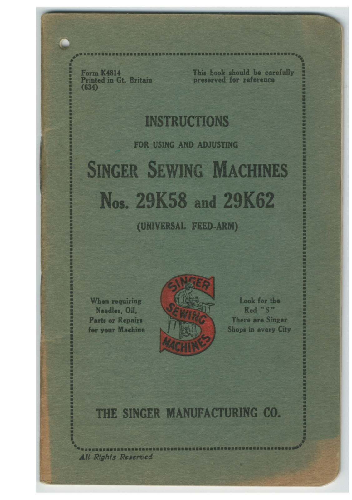 Singer 29K58, 29K62 Instruction Manual