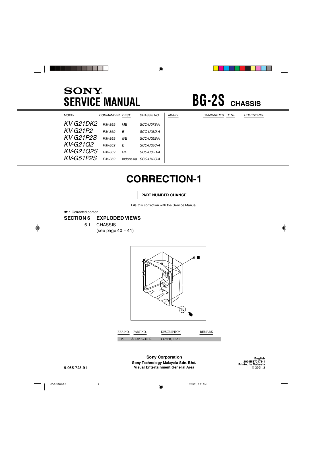 Sony KV-G21DK2, KV-G21P2, KV-G21P2S, KV-G21Q2, KV-G21Q2S Service Manual