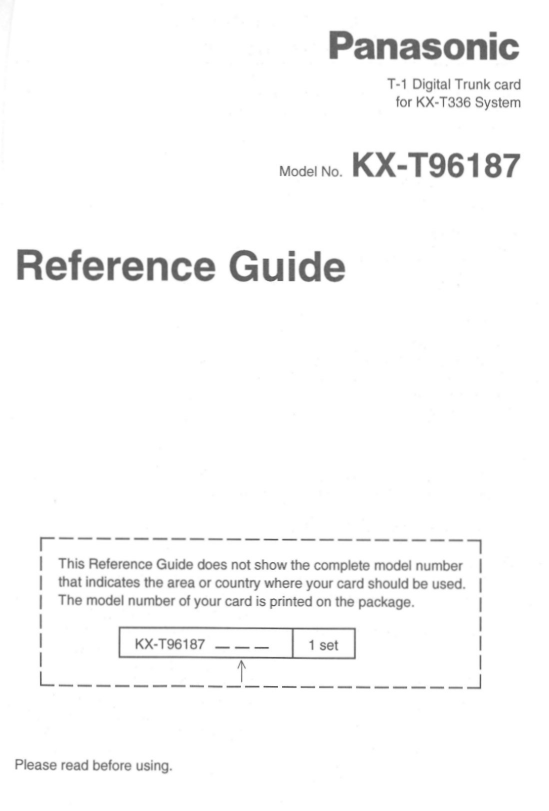 Panasonic KX-T96187 User Manual