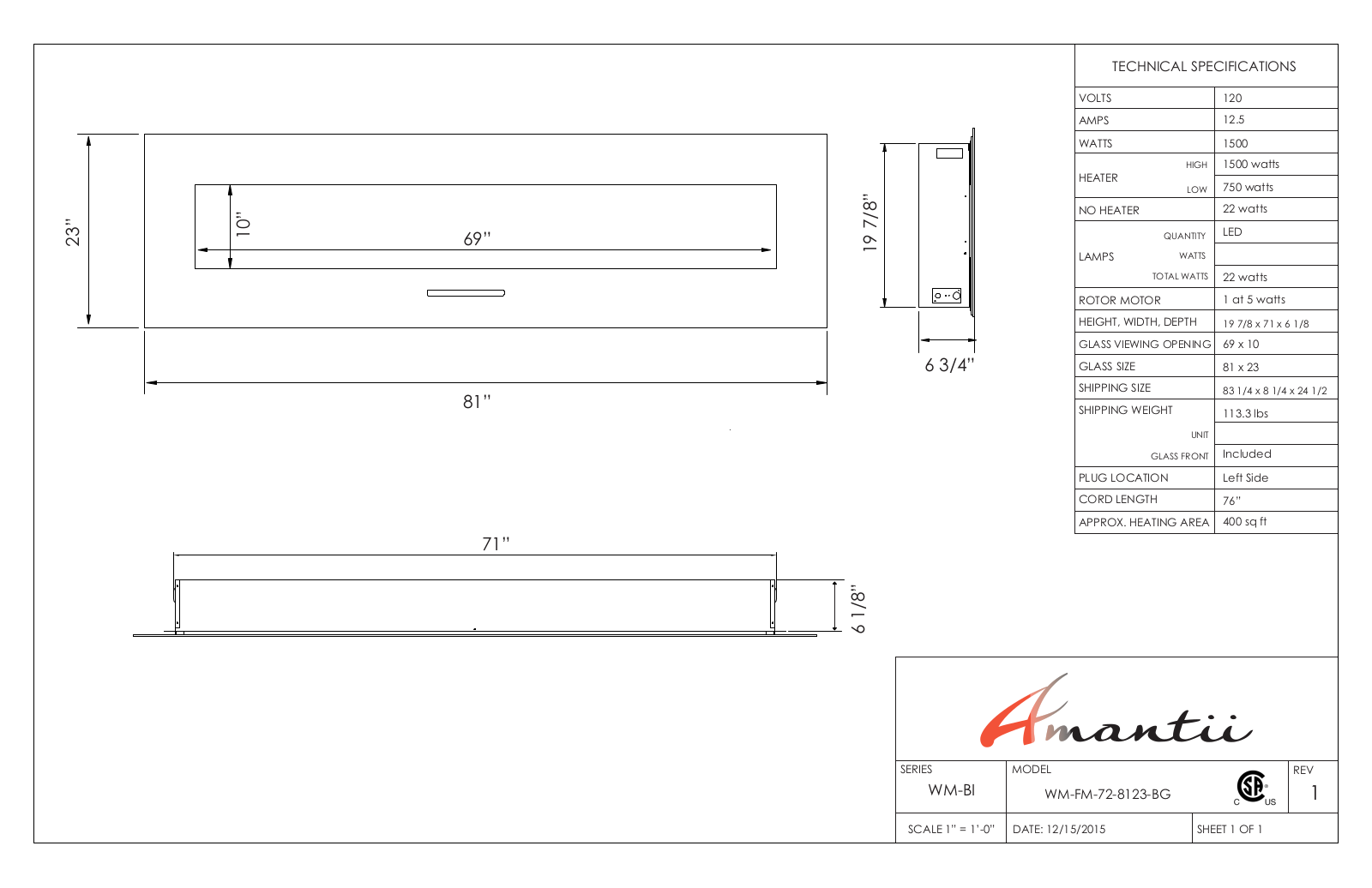 Amantii WMFM728123BG Specifications