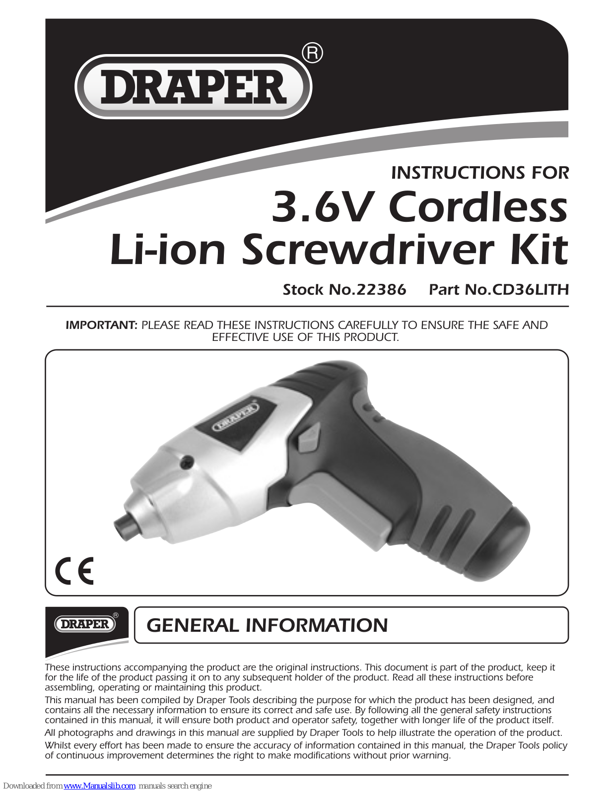 Draper CD36LITH Instructions Manual - ManualMachine.com