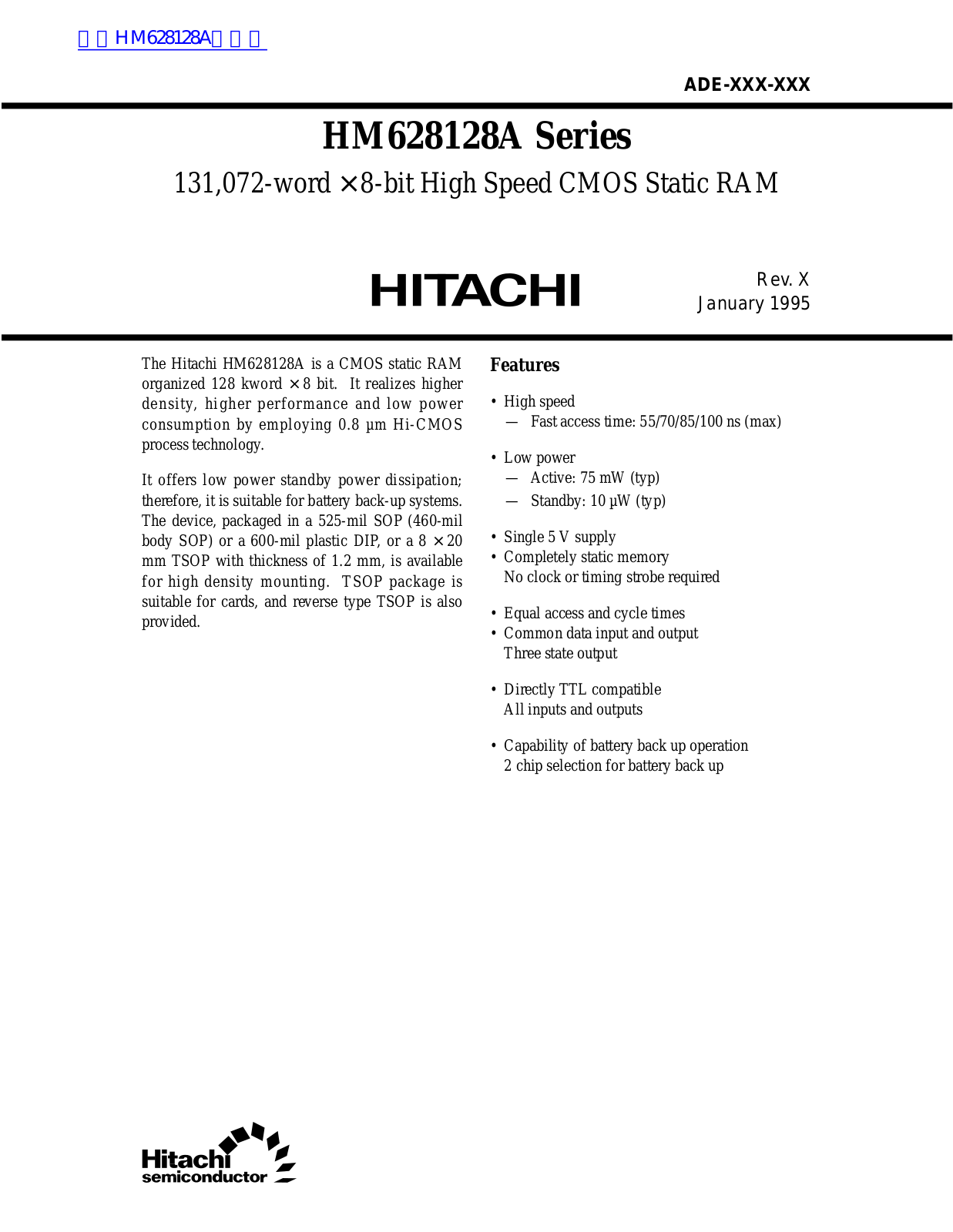 HITACHI HM628128A User Manual