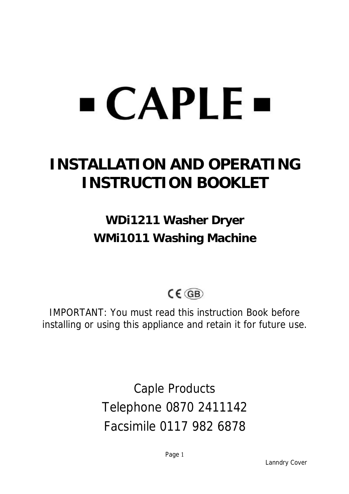 Caple WMi1211 User Manual