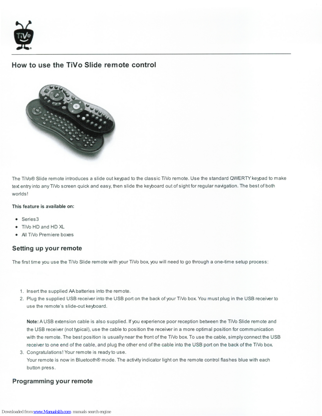 TiVo Slide remote control How To Use Manual