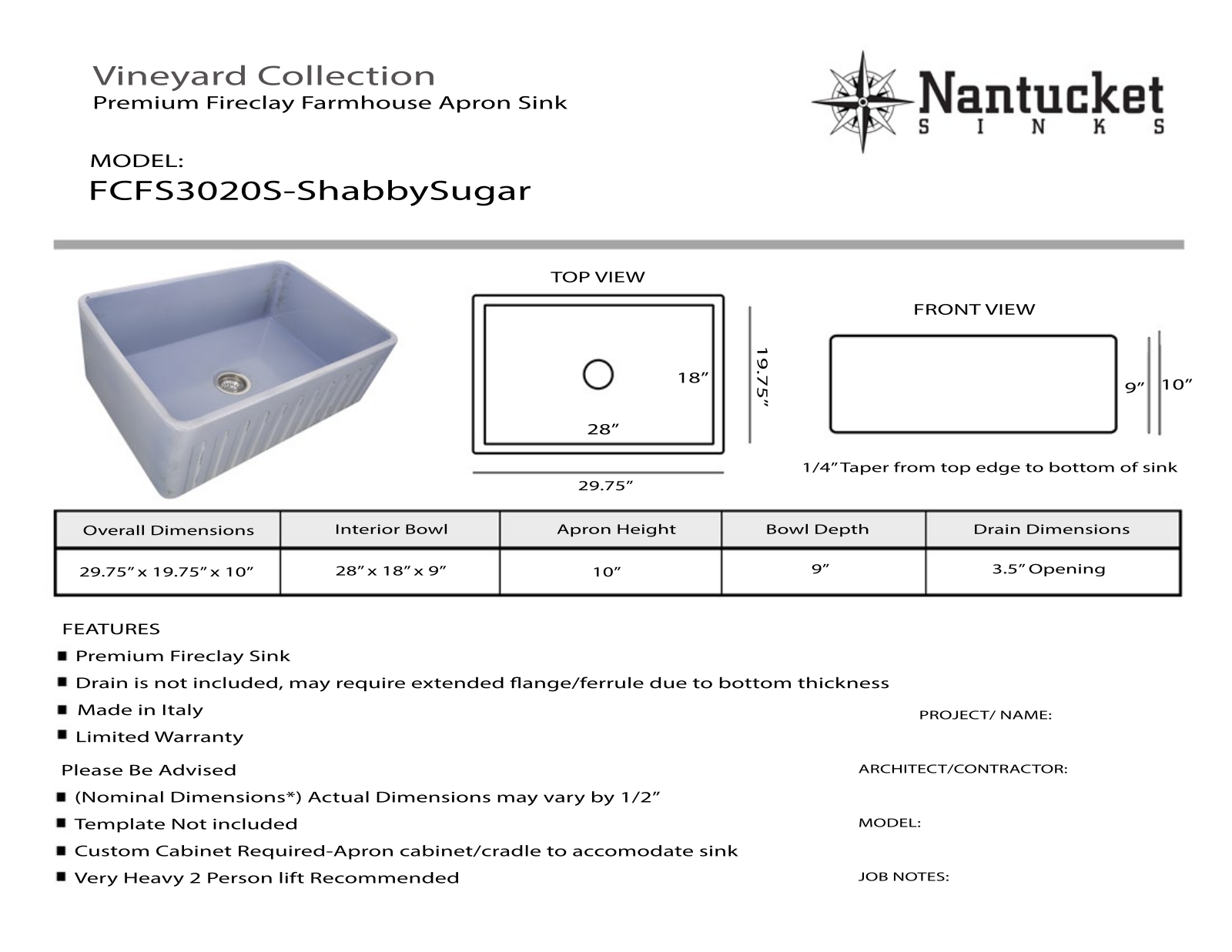 Nantucket FCFS3020SSHABBYSUGAR User Manual