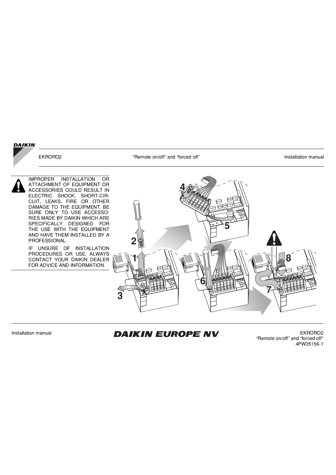 Daikin EKRORO2 Installation manuals