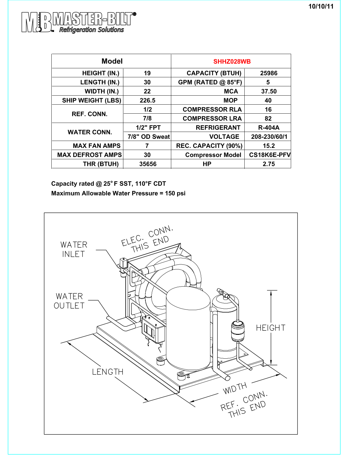 Master-Bilt SHHZ028WB User Manual