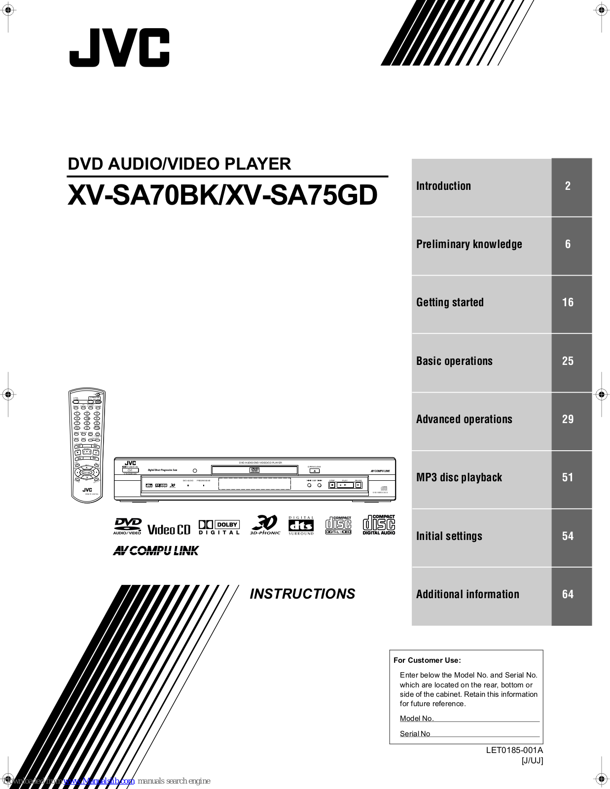 JVC XV-SA70BKJ, XV-SA70BKC, XV-SA75GD, XV-SA75GDJ Instructions Manual