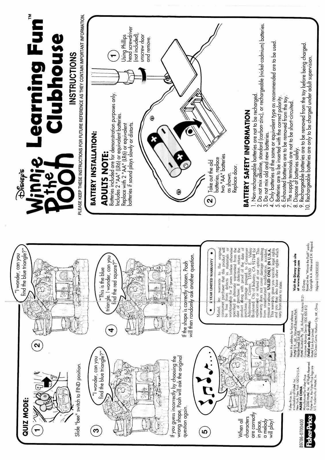 Fisher-Price 89786 Instruction Sheet