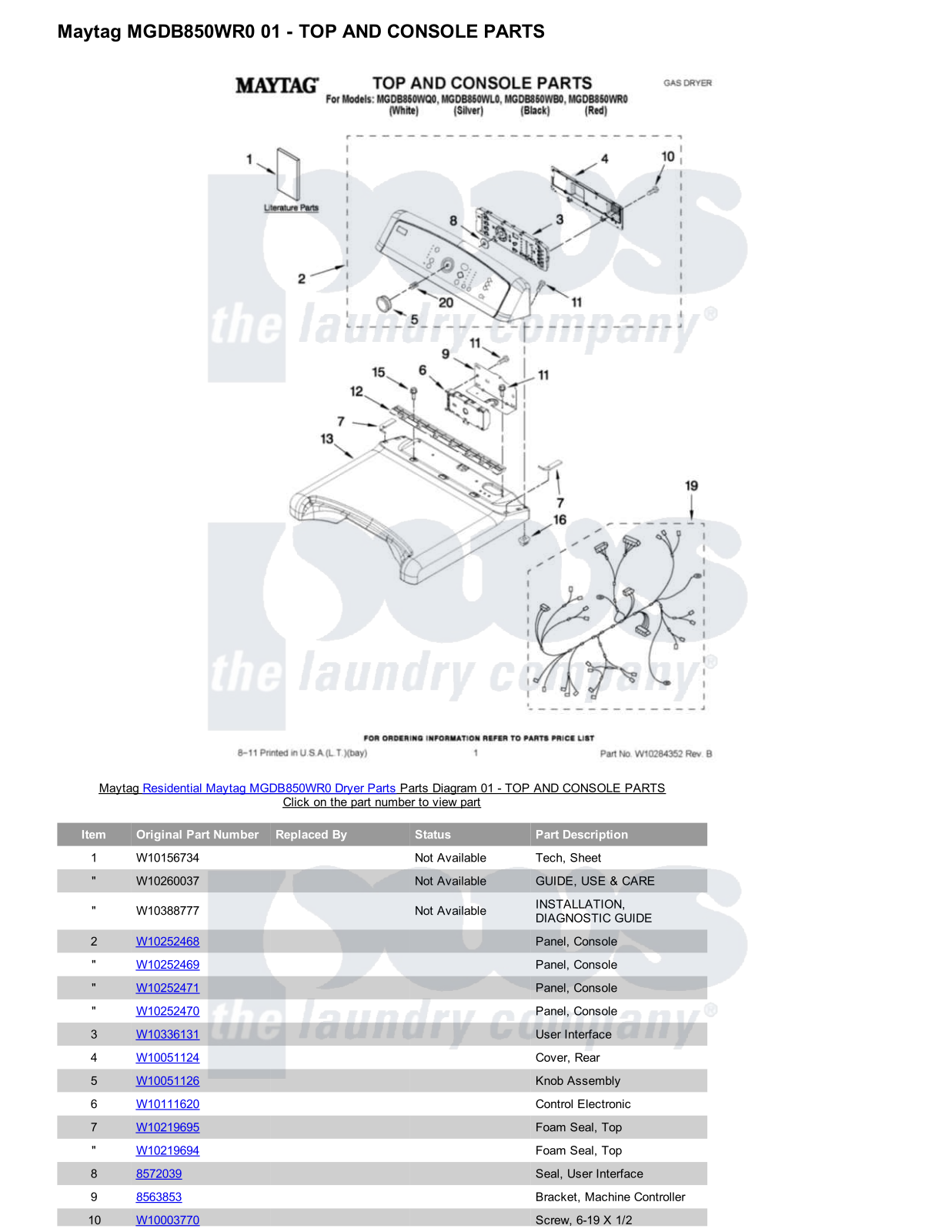 Maytag MGDB850WR0 Parts Diagram