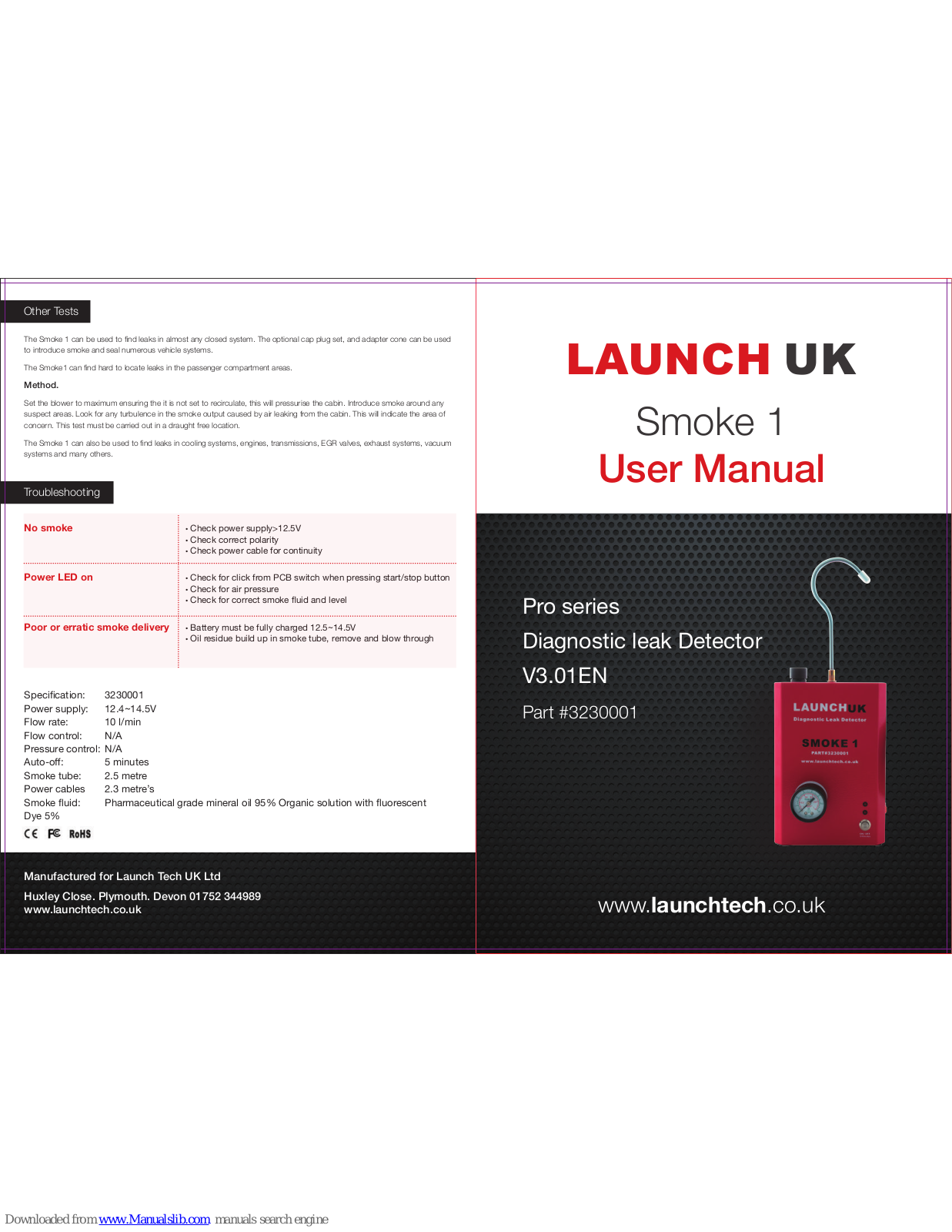 Launch UK Smoke 1, 3230001 User Manual