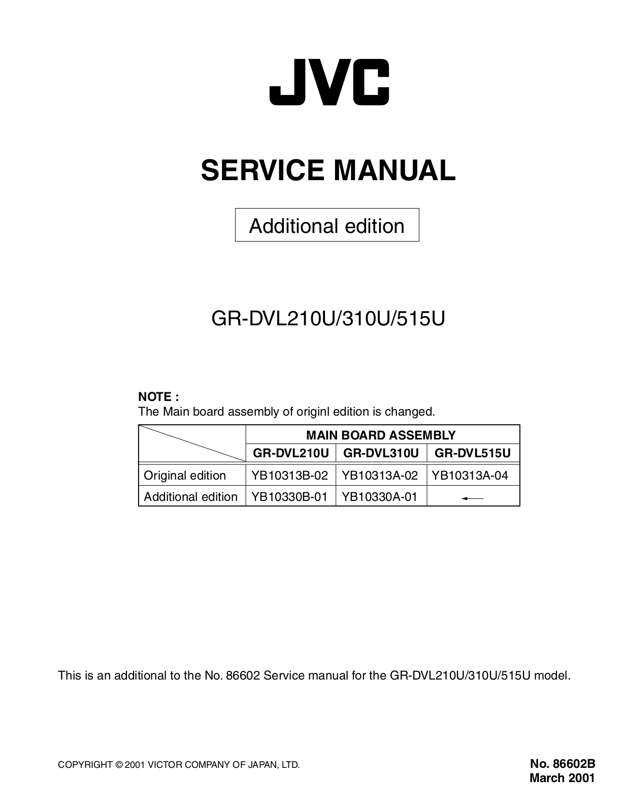 JVC GR-DVL210U, GR-DVL310U, GR-DVL515U Service Manual