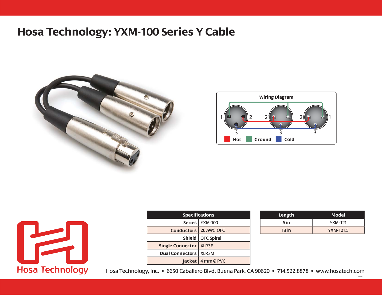 Hosa YXM-101.5, YXM-121 Specifications