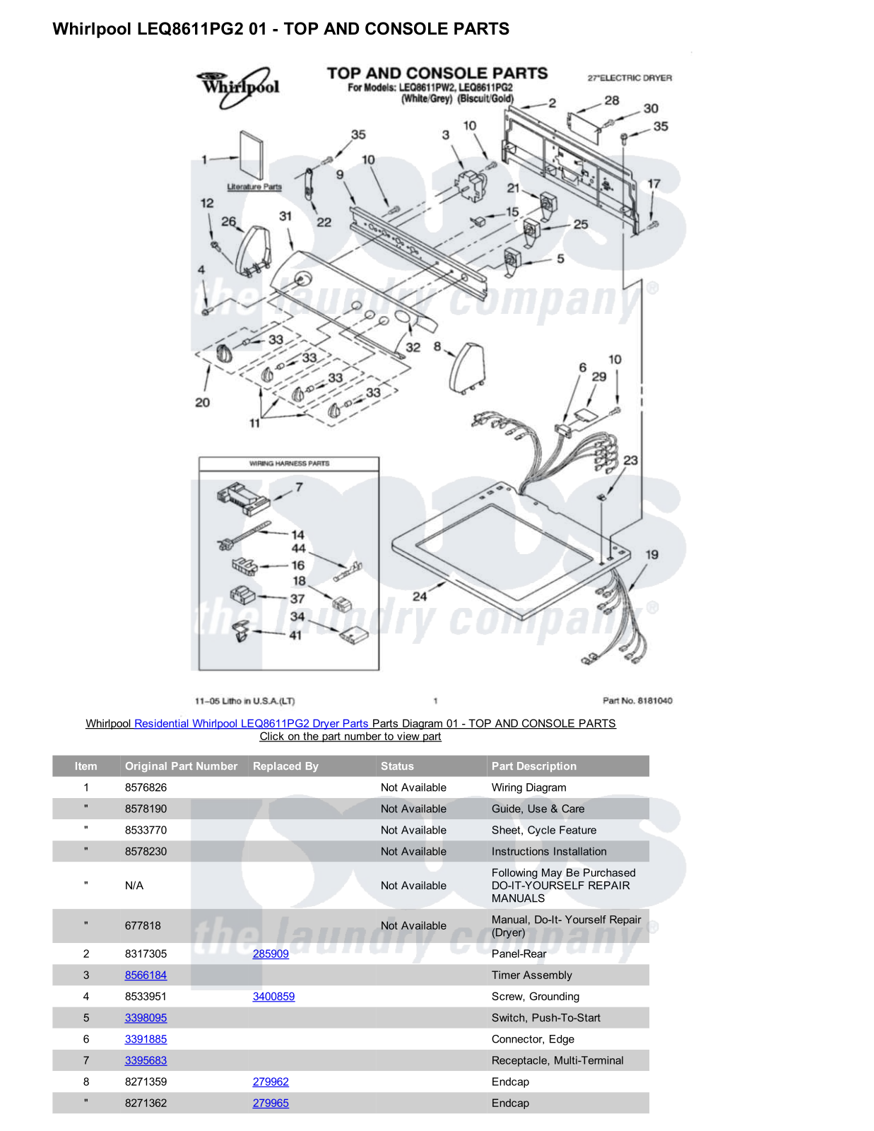 Whirlpool LEQ8611PG2 Parts Diagram
