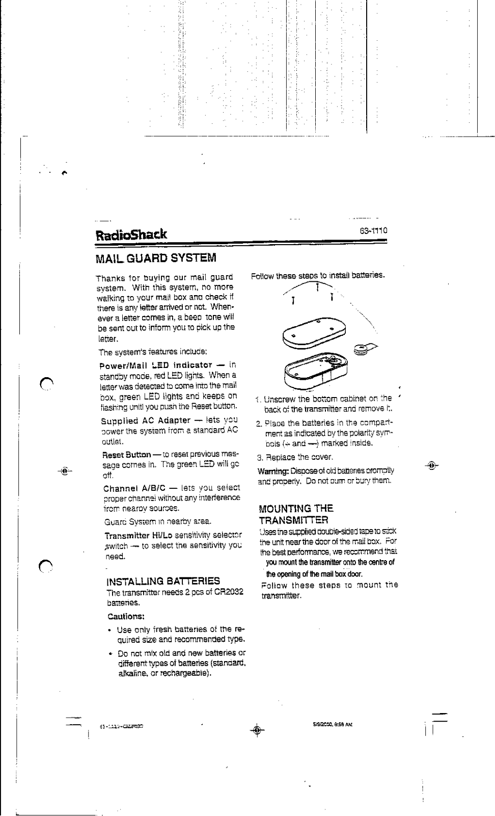 Radio Shack 6301110 User Manual