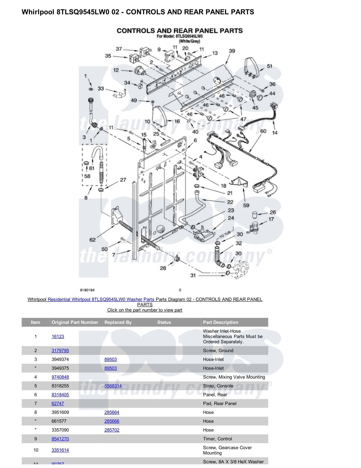 Whirlpool 8TLSQ9545LW0 Parts Diagram