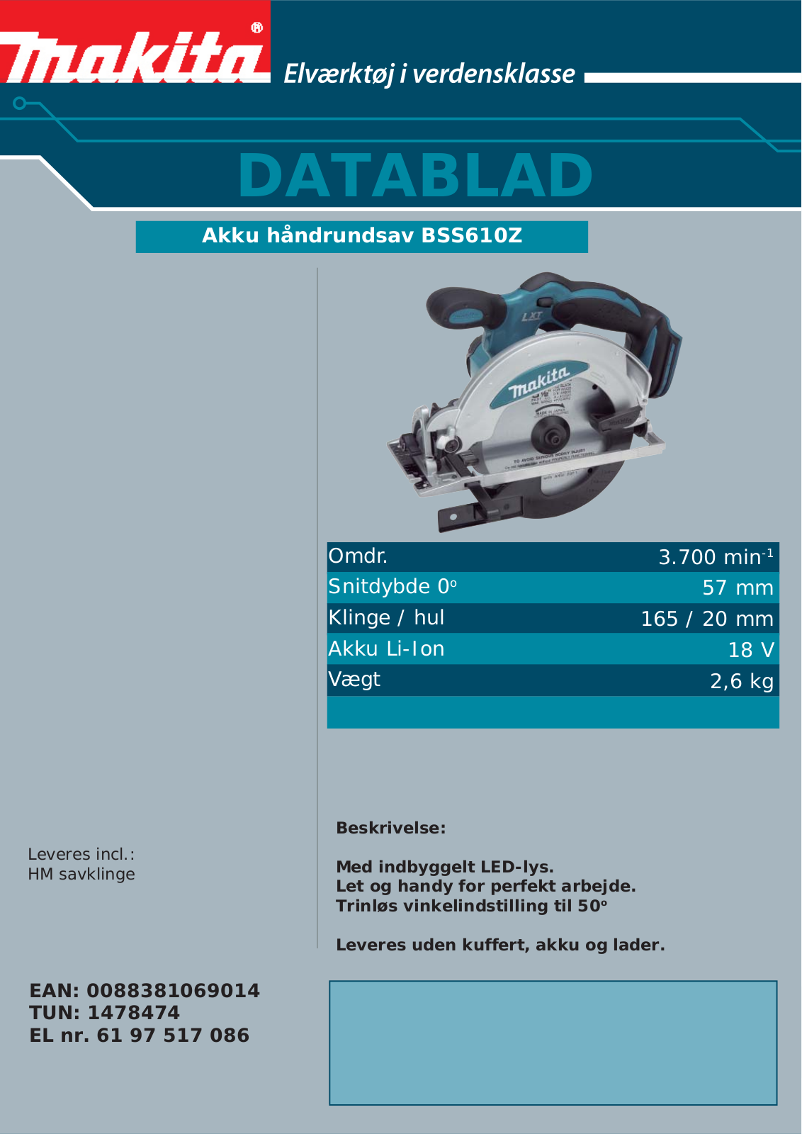 Makita BSS610Z User Manual