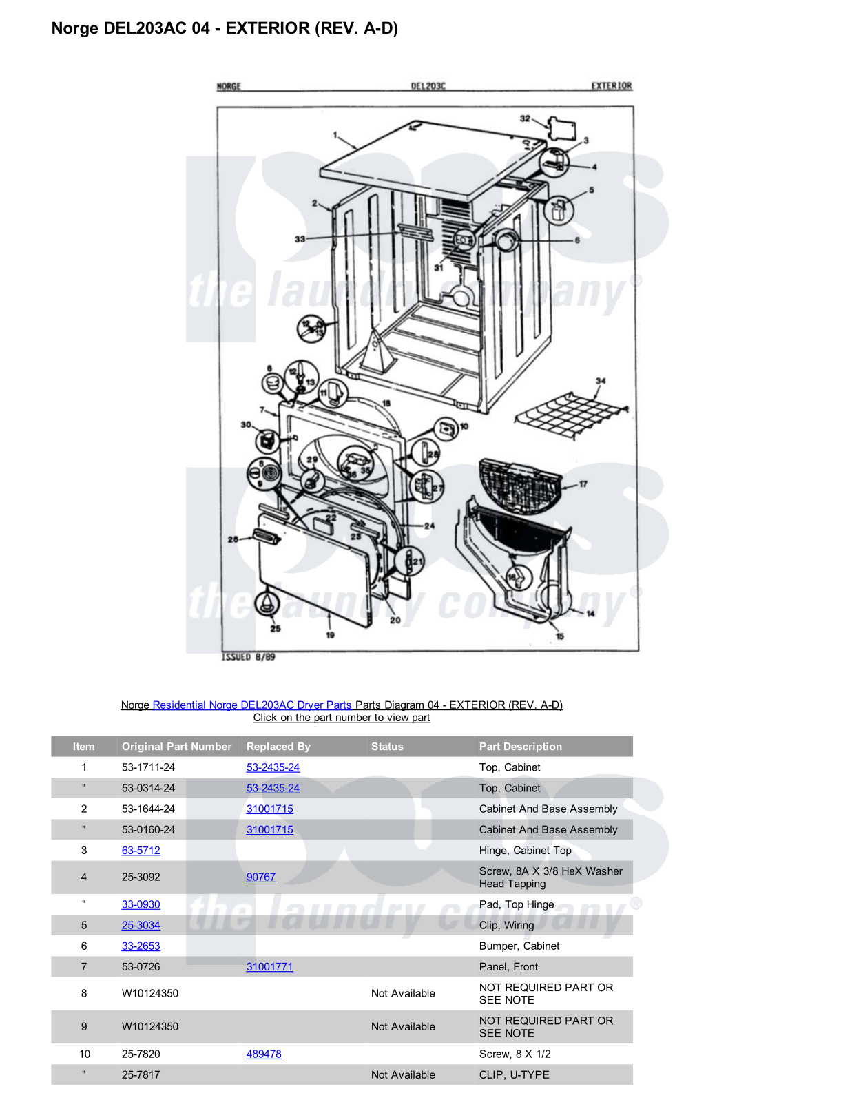 Norge DEL203AC Parts Diagram